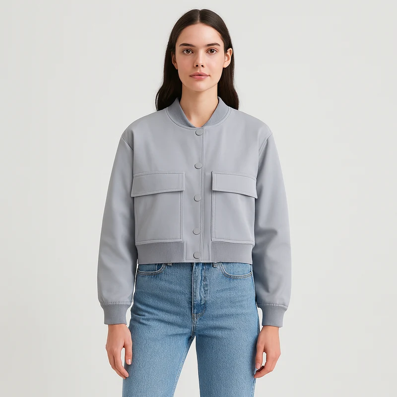 Beige weicher Fliegerjacke für Damen – Lässiger und bequemer Look