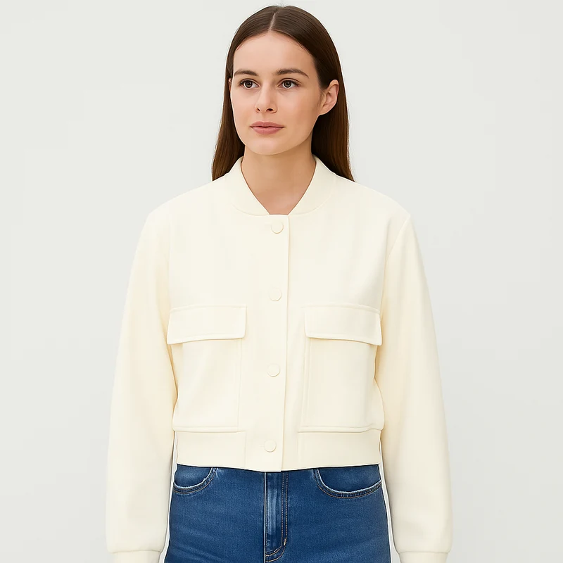 Beige weicher Fliegerjacke für Damen – Lässiger und bequemer Look