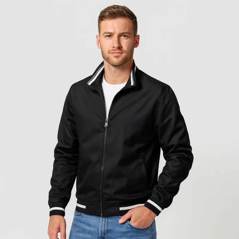 Herren-Bomberjacke mit gestreiftem Besatz