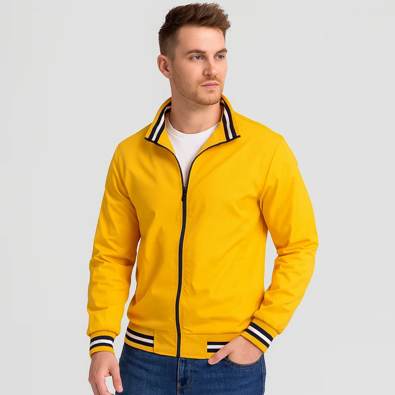 Herren-Bomberjacke mit gestreiftem Besatz
