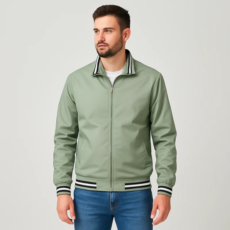 Herren-Bomberjacke mit gestreiftem Besatz