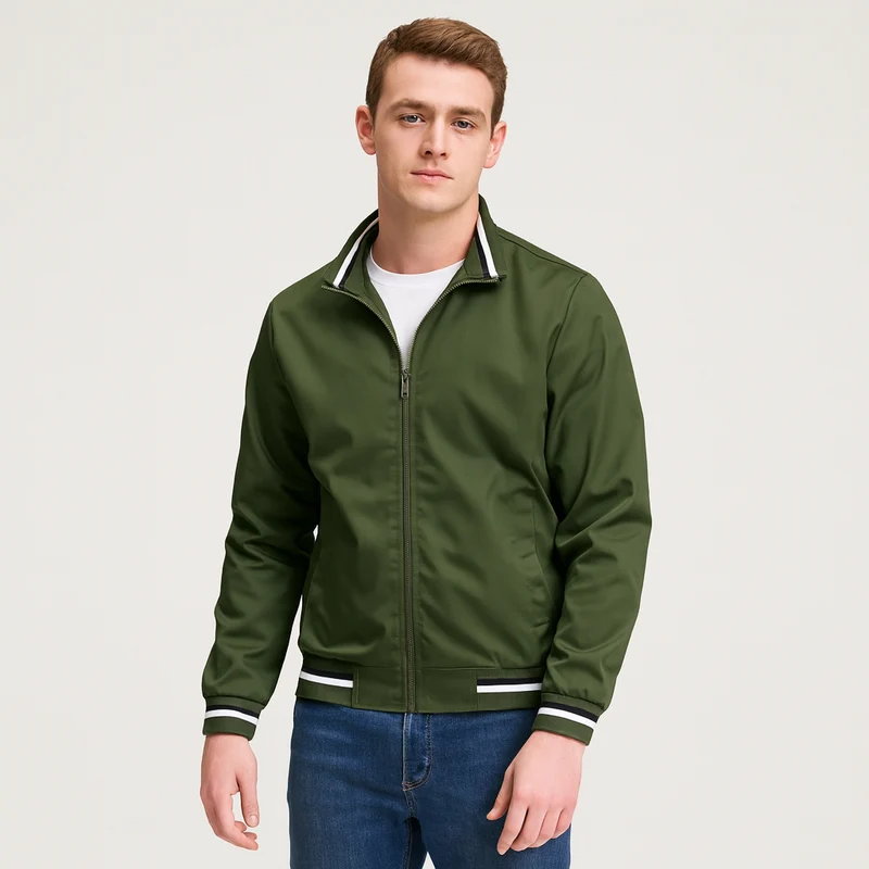 Herren-Bomberjacke mit gestreiftem Besatz