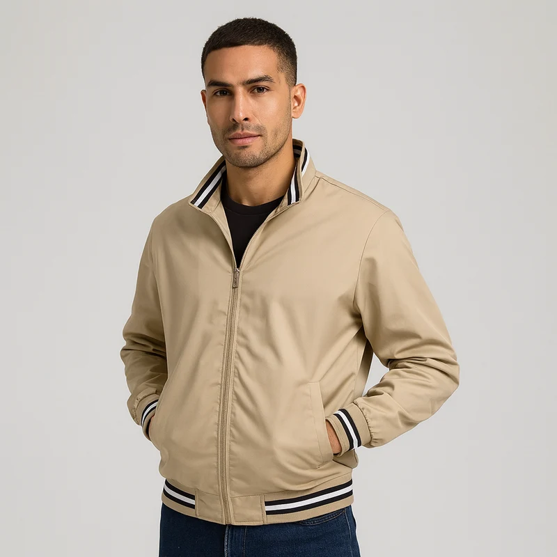 Herren-Bomberjacke mit gestreiftem Besatz