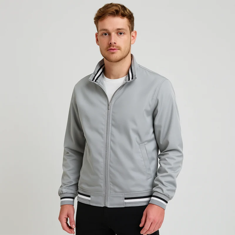 Herren-Bomberjacke mit gestreiftem Besatz