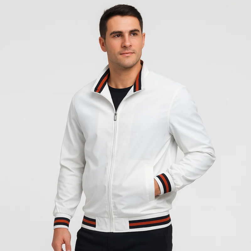 Herren-Bomberjacke mit gestreiftem Besatz