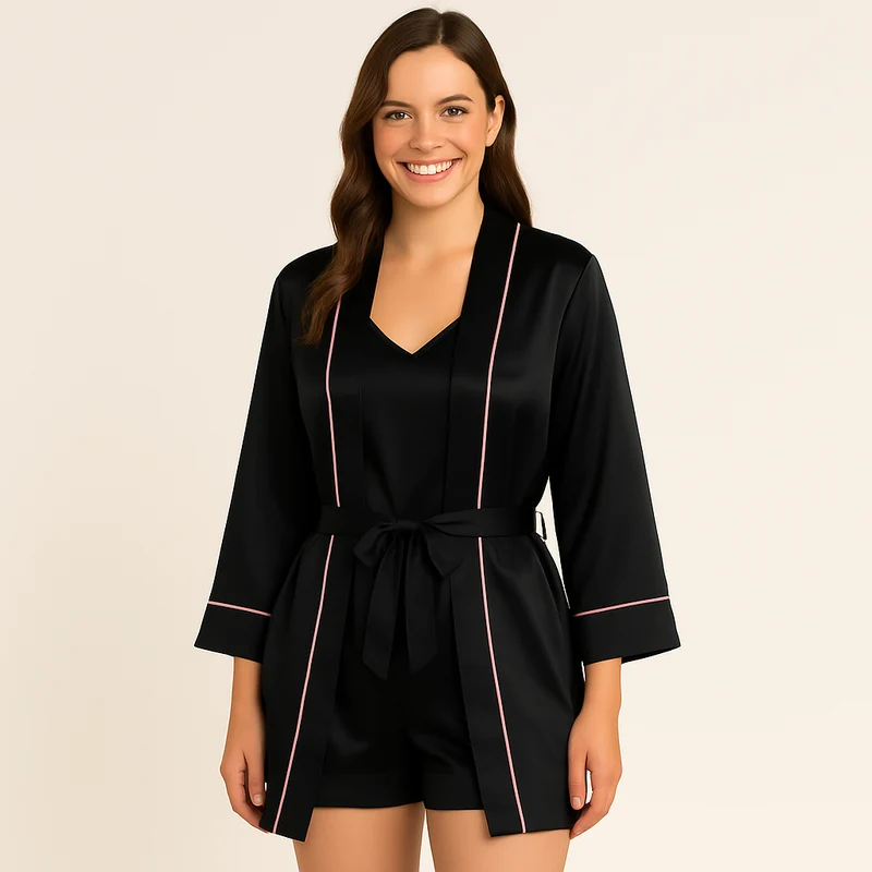 3-teiliges Satin-Pyjama-Set für Damen
