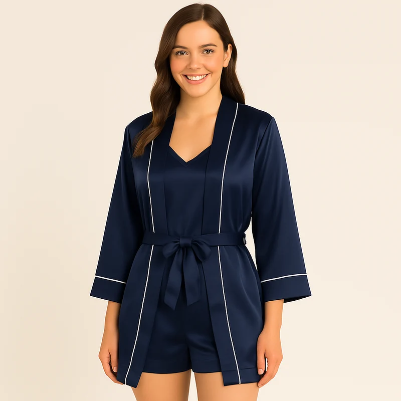 3-teiliges Satin-Pyjama-Set für Damen