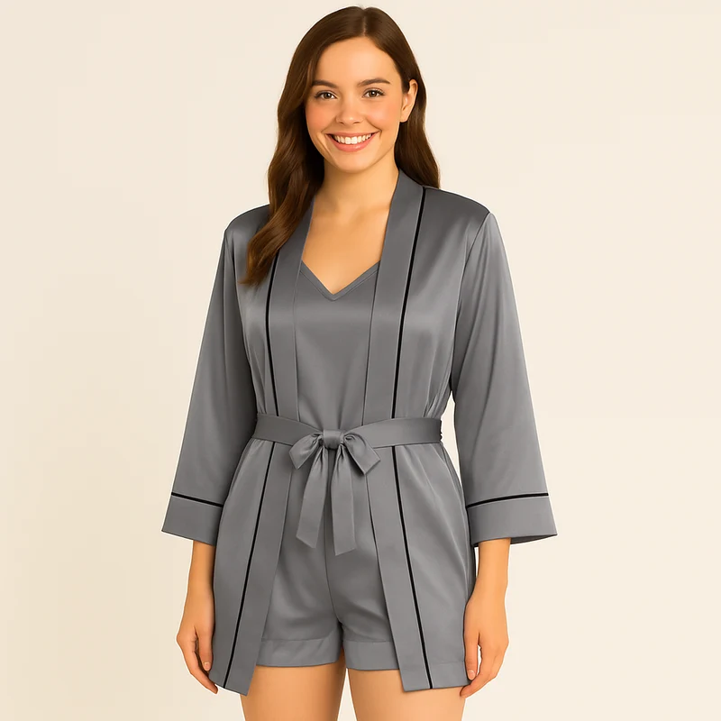 3-teiliges Satin-Pyjama-Set für Damen