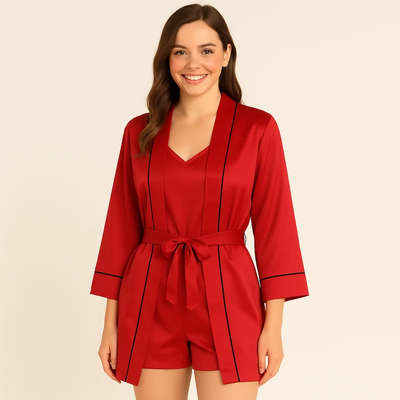 3-teiliges Satin-Pyjama-Set für Damen