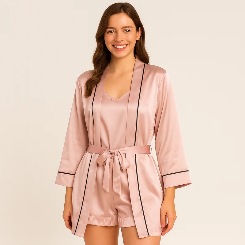 3-teiliges Satin-Pyjama-Set für Damen