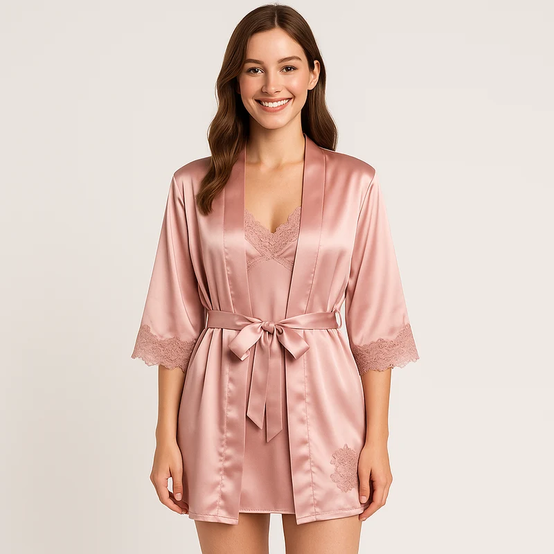 Elegantes 5-in-1-Pyjama-Set für Damen – Premium-Loungewear-Set mit Bademantel und passenden Teilen