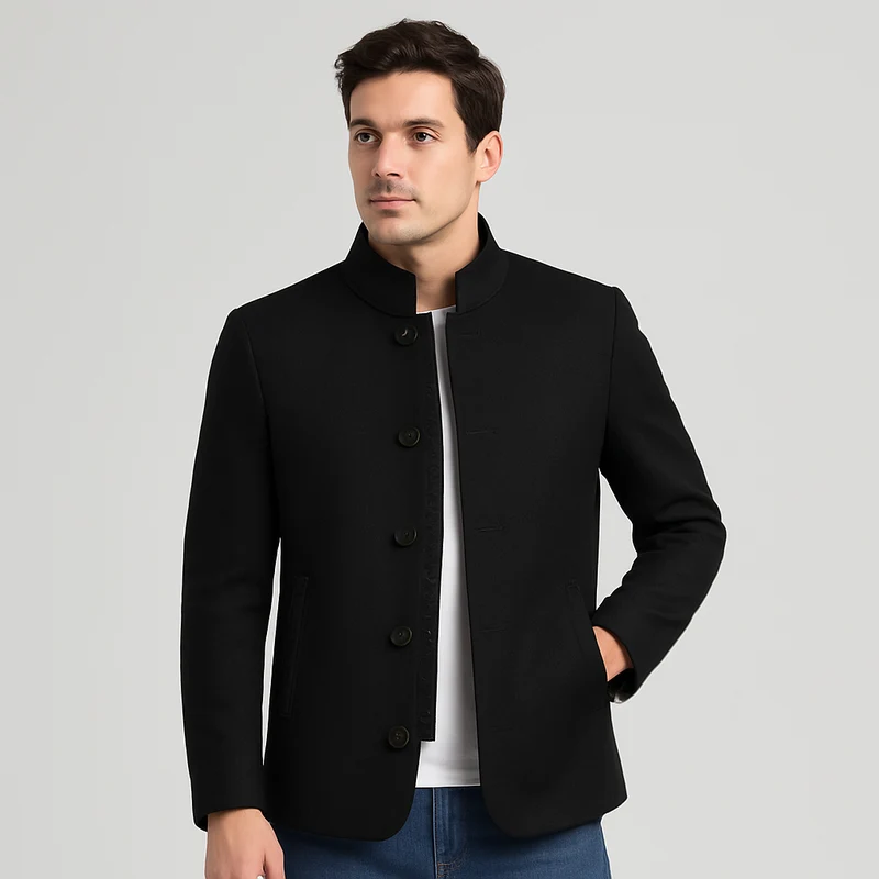 Julian Herren Wolljacke – Stehkragen mit Knopfleiste