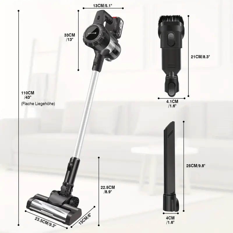 6-in-1 Akku-Staubsauger – Bürstenloser Motor mit LED-Bodenbürste und mehreren Aufsätzen