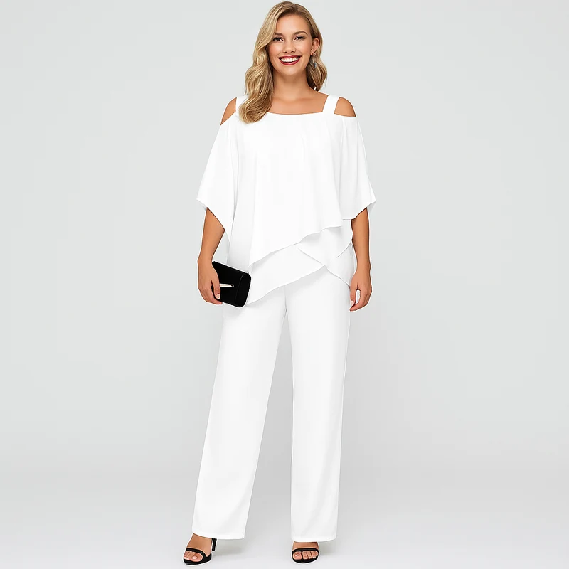 Damen-Zweiteiler – Eleganter Jumpsuit mit schulterfreier Bluse