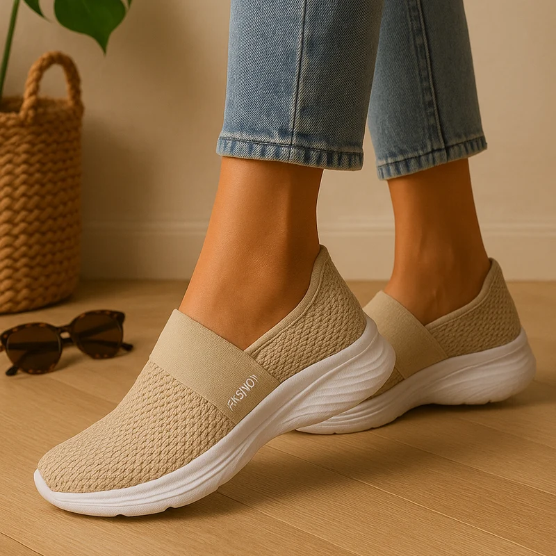 Damen-Slipper zum Hineinschlüpfen – Atmungsaktives Mesh-Obermaterial, weich gepolsterte Innensohle und strapazierfähige Gummisohle