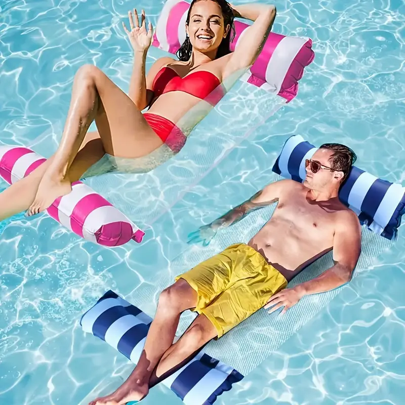 Gestreifte aufblasbare Wasserhängematte – Tragbare Poolliege zur Sommerentspannung