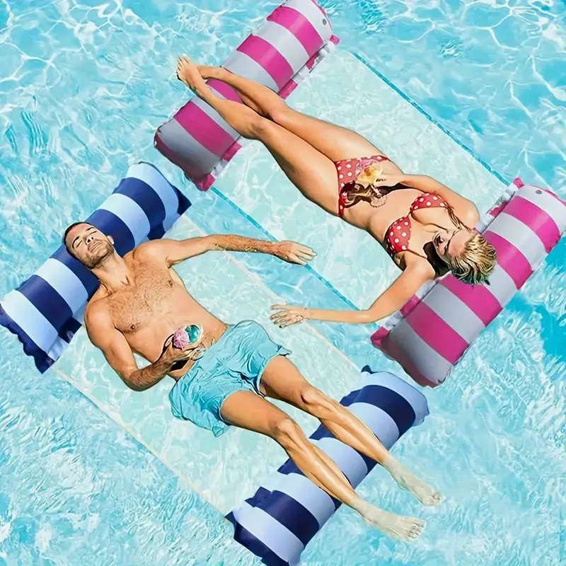 Gestreifte aufblasbare Wasserhängematte – Tragbare Poolliege zur Sommerentspannung