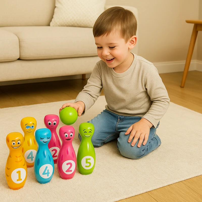 Cartoon-Bowling-Spielzeugset für Kinder – Indoor-/Outdoor-Spiel mit bunten Kegeln und Bällen