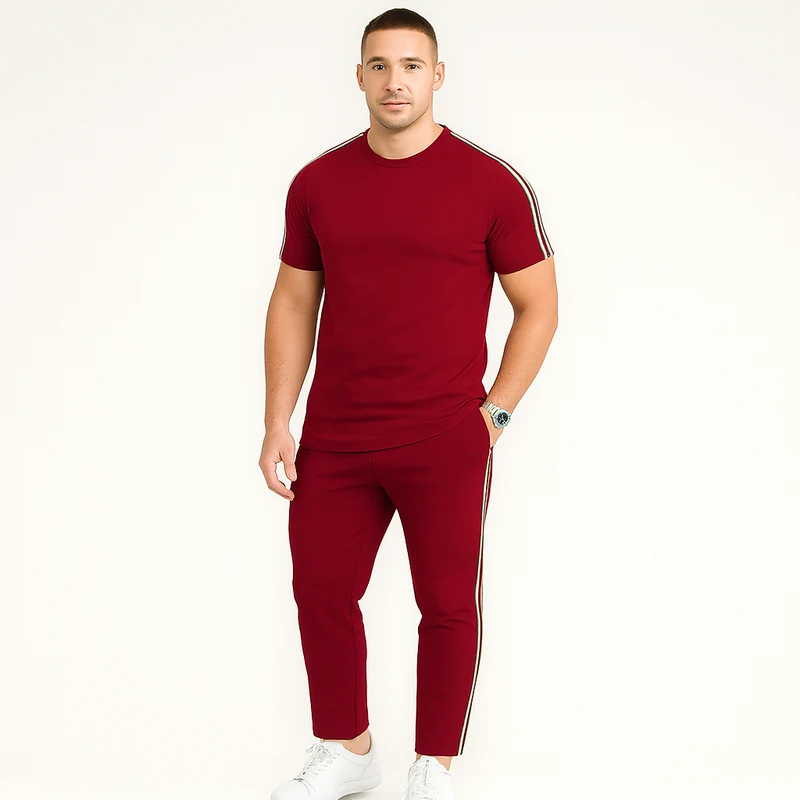 Retro-Streetwear-Set für Herren – Loose Fit T-Shirt mit Seitenstreifen und passender Hose