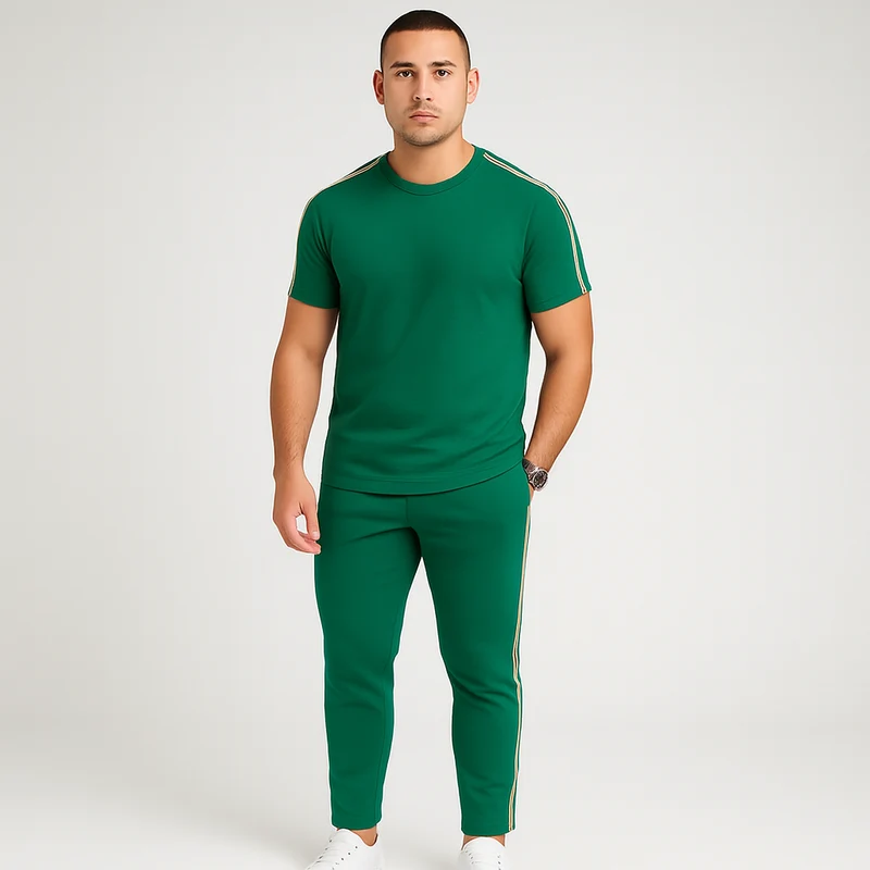 Retro-Streetwear-Set für Herren – Loose Fit T-Shirt mit Seitenstreifen und passender Hose