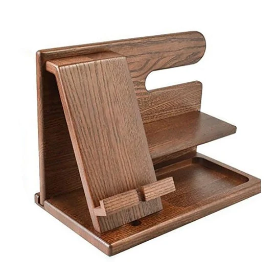 Oliver DeskMate Dock – Ladestation und Schreibtischorganizer aus Holz für Telefone und Zubehör