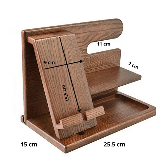 Oliver DeskMate Dock – Ladestation und Schreibtischorganizer aus Holz für Telefone und Zubehör