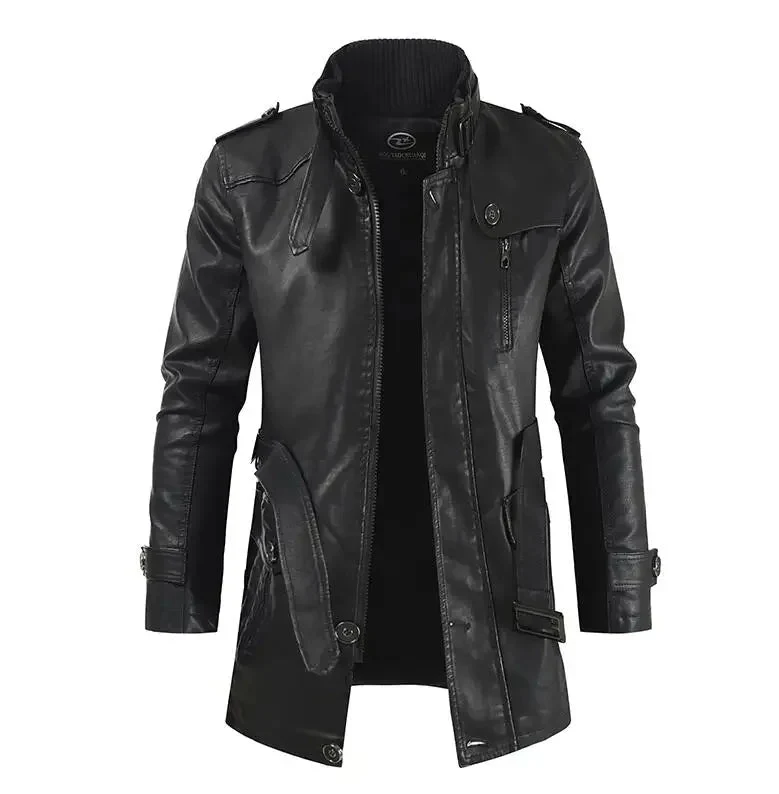 Paulin® | Elegante lange Motorradlederjacke