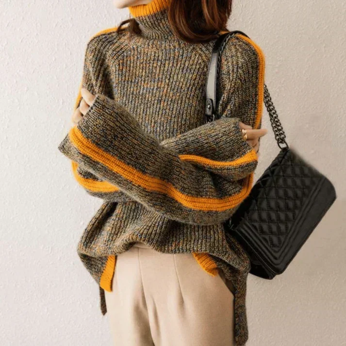 Gestreifter Rollkragenpullover – Kühne Wärme mit moderner Eleganz