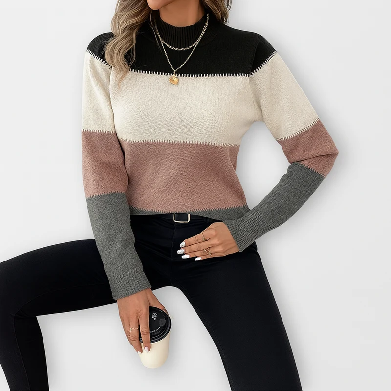 Colorblock-Pullover mit hohem Kragen – Moderner Kontrast
