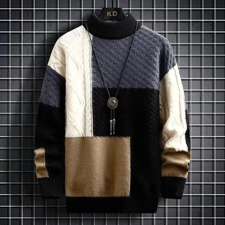 Levi | Farbblockierter Kabelstrick-Turtleneck
