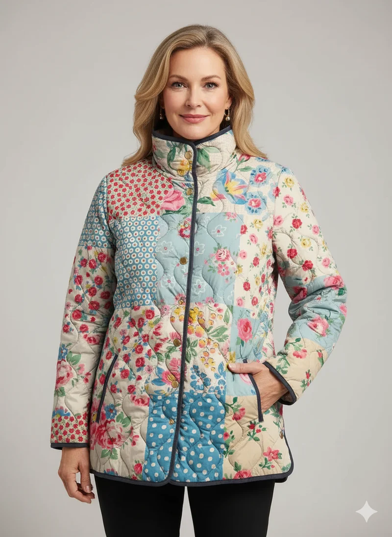 Charmante Floral gesteppte Jacke für Frauen - Vintage Casual Stil