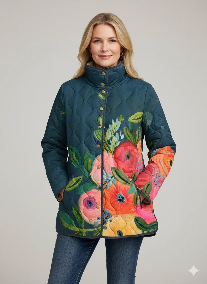 Damen Vintage Floral Print Steppjacke