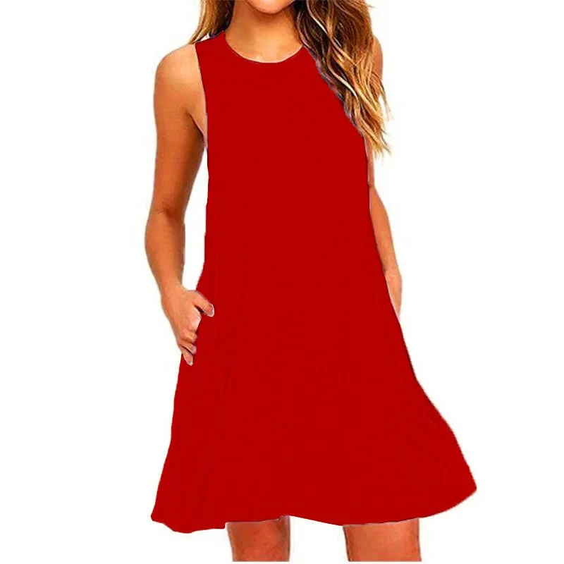 Damen Ärmelloses Swing-Kleid Rundhalsausschnitt Freizeitmode