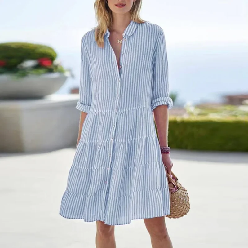 Damen Mini Sommerkleid mit Knopfleiste und Rüschenabschluss