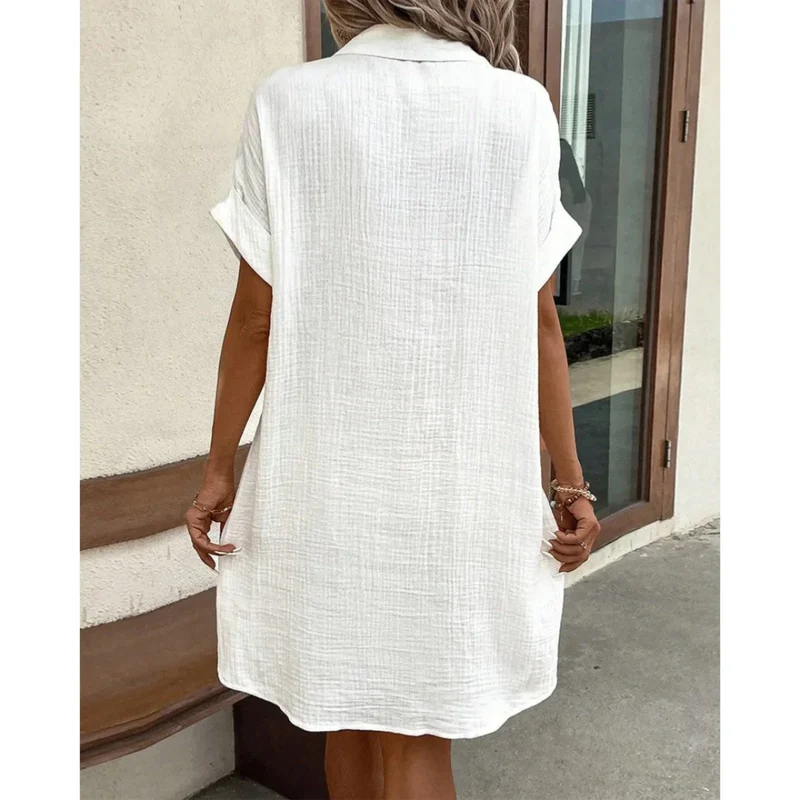 Damen Mini Hemdkleid mit Knopfleiste und kurzen Ärmeln