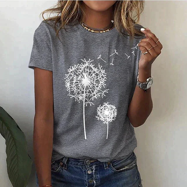 Damen T-Shirt mit Dandelion Print und kurzen Ärmeln