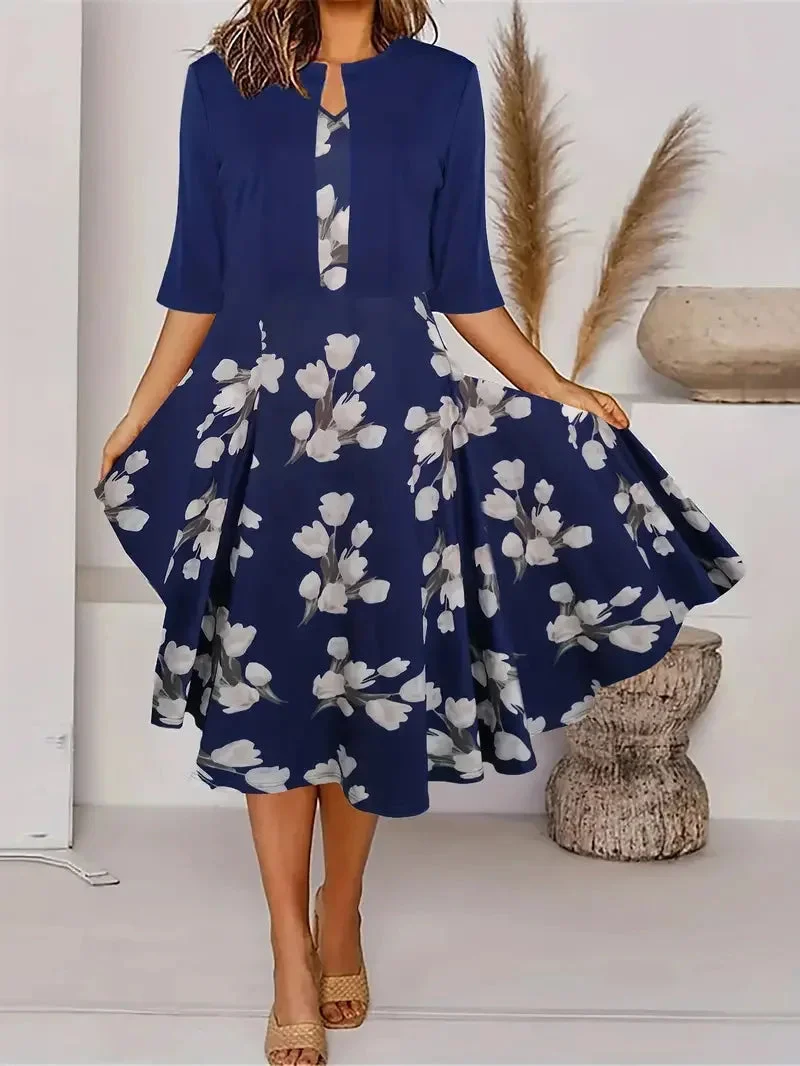 Damen Midi Sommerkleid mit Blazer und Blumenmuster