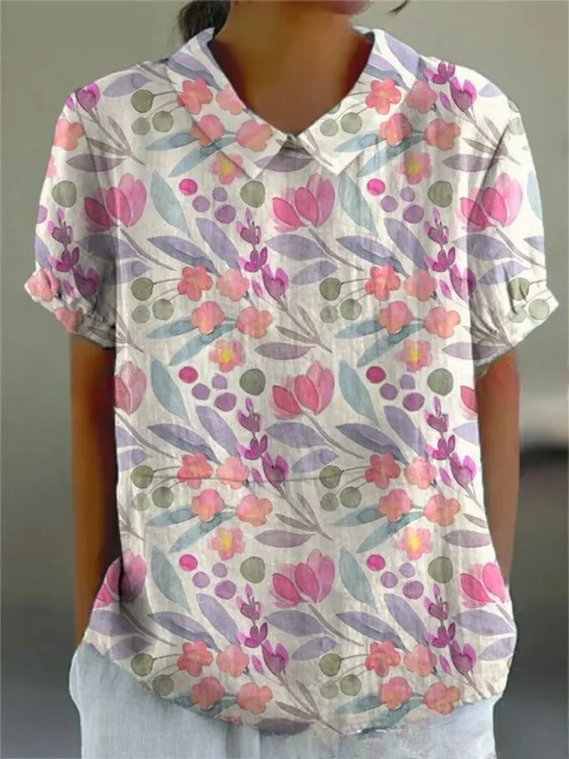 Damen Polo mit floralem Stickmuster und kurzen Ärmeln