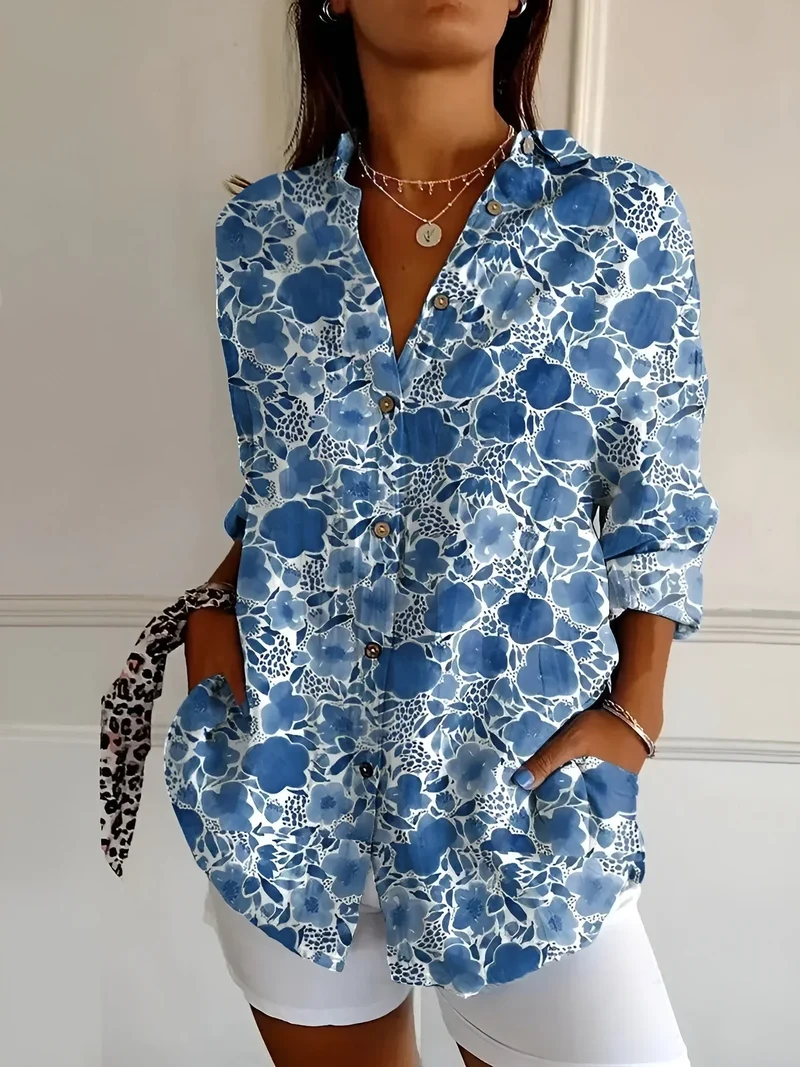 Damenbluse mit langen Ärmeln und floralem Muster
