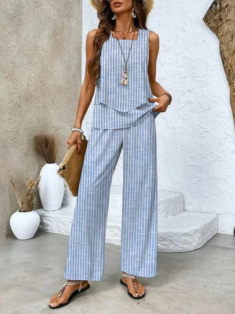 Damen Zweiteiliges Set mit ärmellosem Top und bedruckter Hose