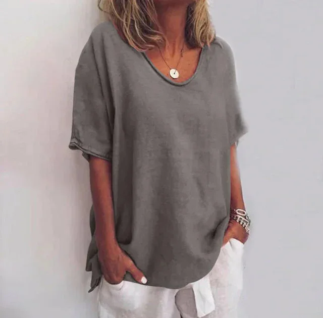 Damen Oversize T-Shirt mit V-Ausschnitt und kurzen Ärmeln