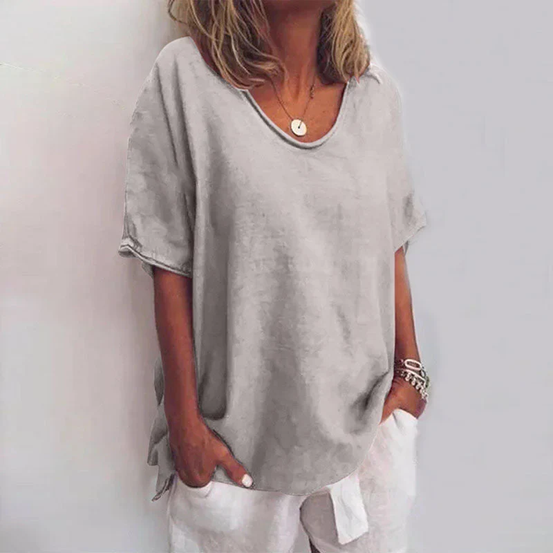 Damen Oversize T-Shirt mit V-Ausschnitt und kurzen Ärmeln