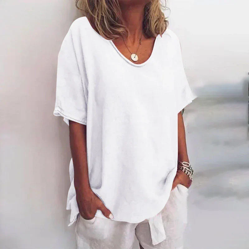 Damen Oversize T-Shirt mit V-Ausschnitt und kurzen Ärmeln