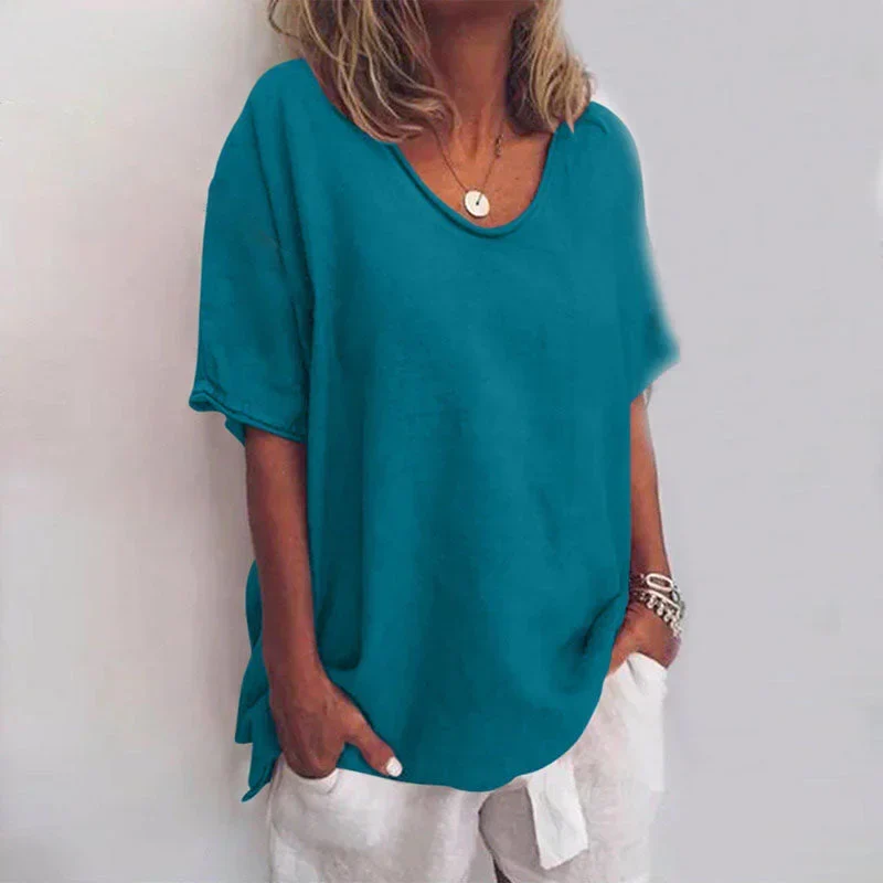 Damen Oversize T-Shirt mit V-Ausschnitt und kurzen Ärmeln