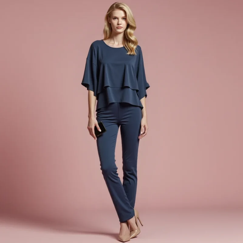 Damen Zweiteiler mit Cold-Shoulder-Bluse und weiten Hosen
