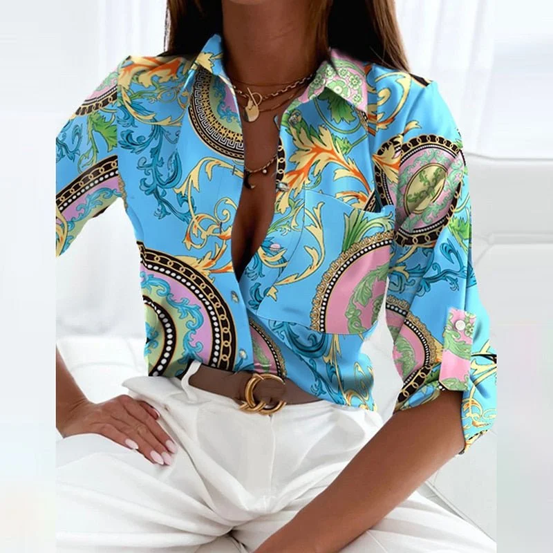 Damen Bluse mit Umlegekragen und grafischem Muster