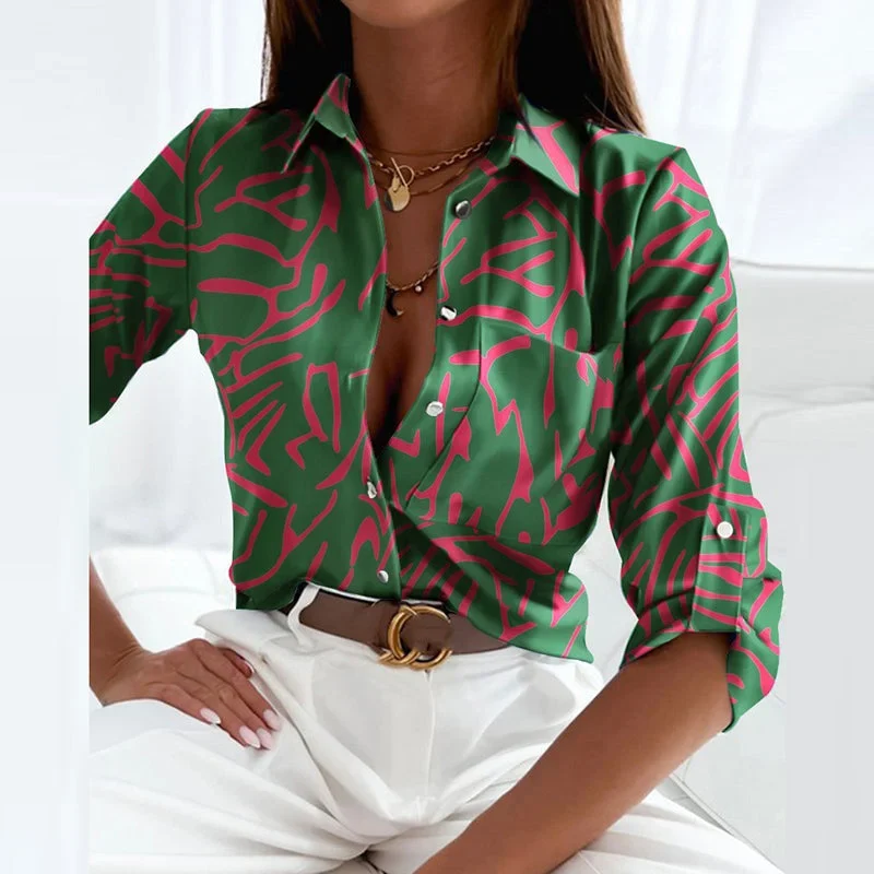 Damen Bluse mit Umlegekragen und grafischem Muster