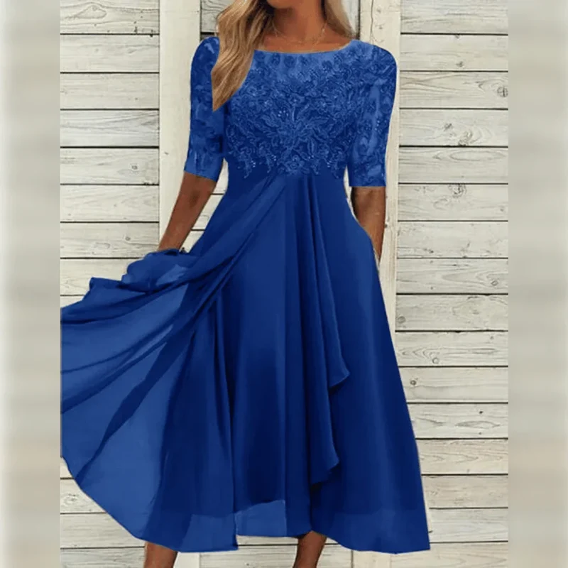 Damen Midikleid mit Spitzenoberteil und asymmetrischem Saum