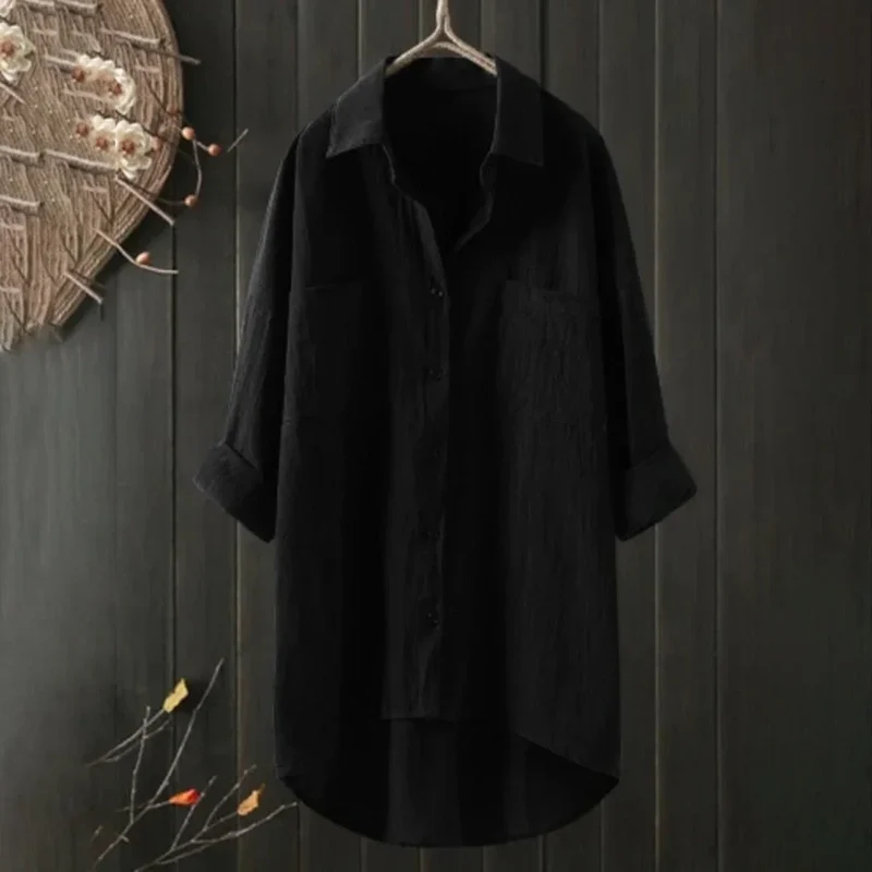 Damen Oversized Bluse mit Brusttasche und Kurzarm