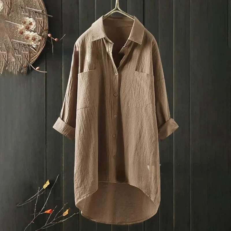 Damen Oversized Bluse mit Brusttasche und Kurzarm